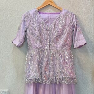 Brand New Lavender Pearl Embroidered Peplum top and Organza Skirt